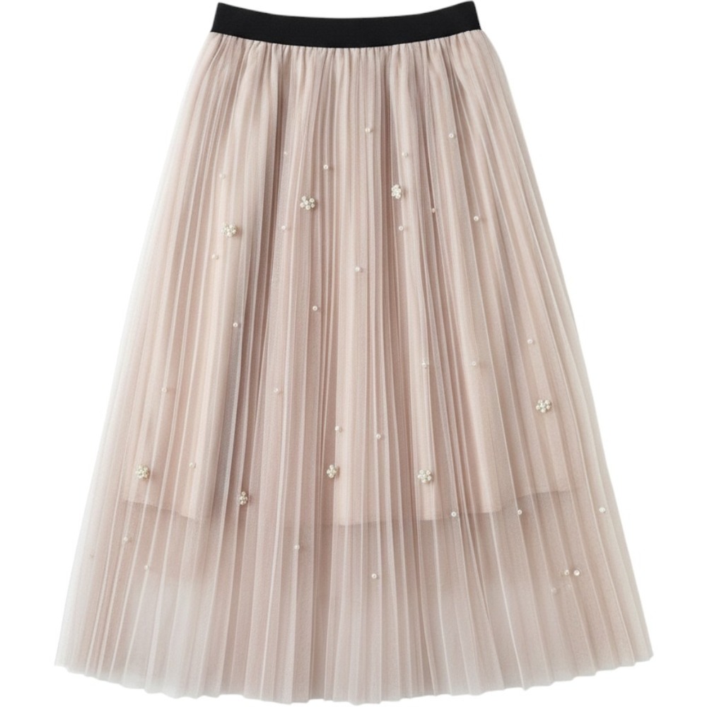 Sadie & Sage Tulle Midi Skirt M Pink Pearl Embellished Pleated Balletcore Girlie